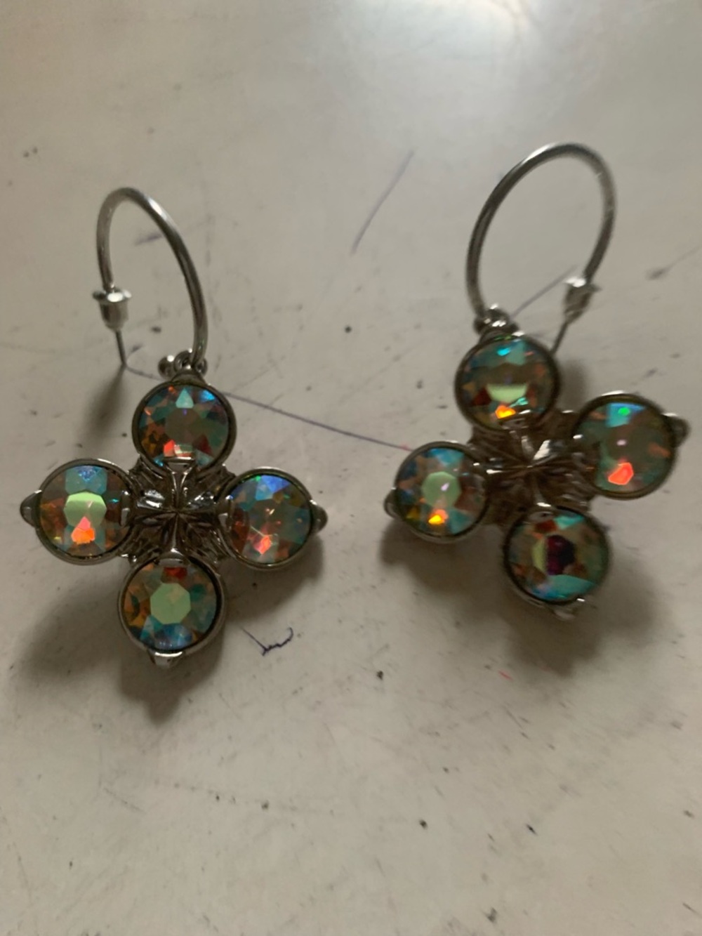 Aurora Crystal Floral Drop Earrings in Iridescent stones
